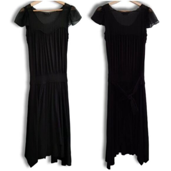 BCBG Max Azria Pleated Defined Waist Knee Length Midi Dress Black Sz XS - Picture 14 of 15